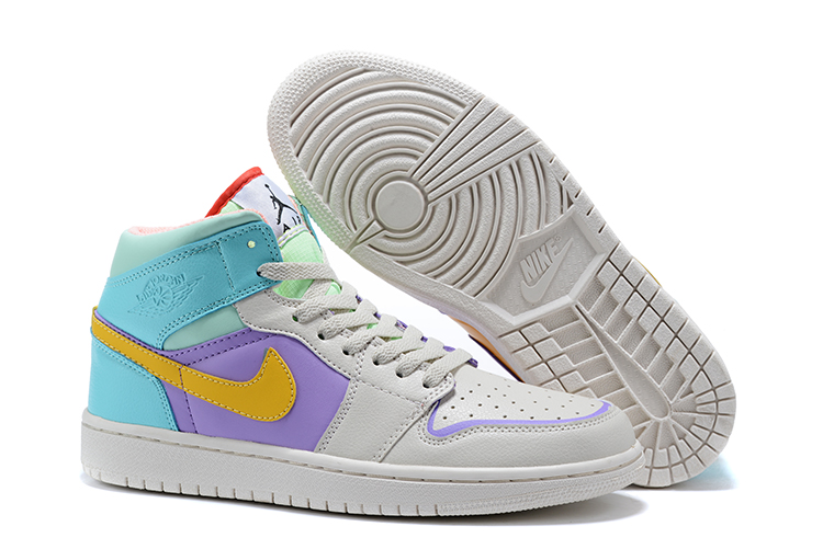 New Air Jordan 1 White Purple Yellow Blue Shoes